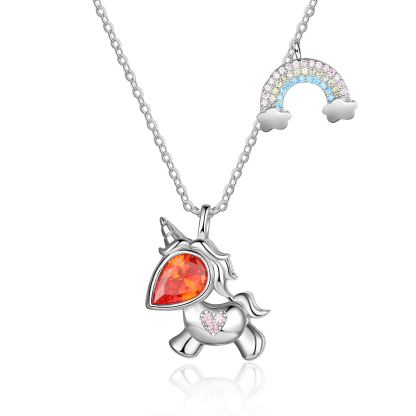 Special Love Unicorn Necklace With Birthstone Gifts For Her-Jessemade AU
