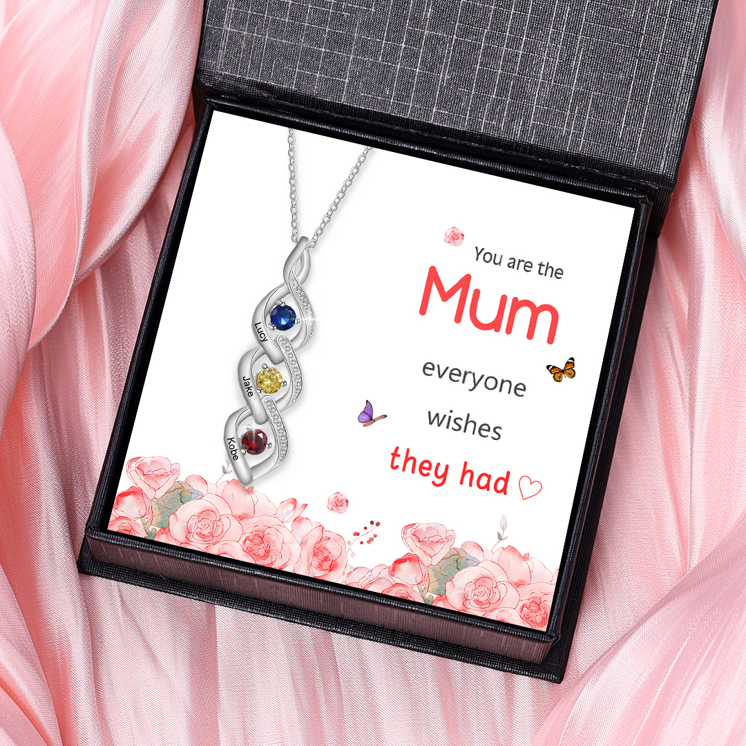 Personalised Twisted Pendant Necklace Custom 3 Birthstones & 3 Names Necklace Gifts for Her-Jessemade AU