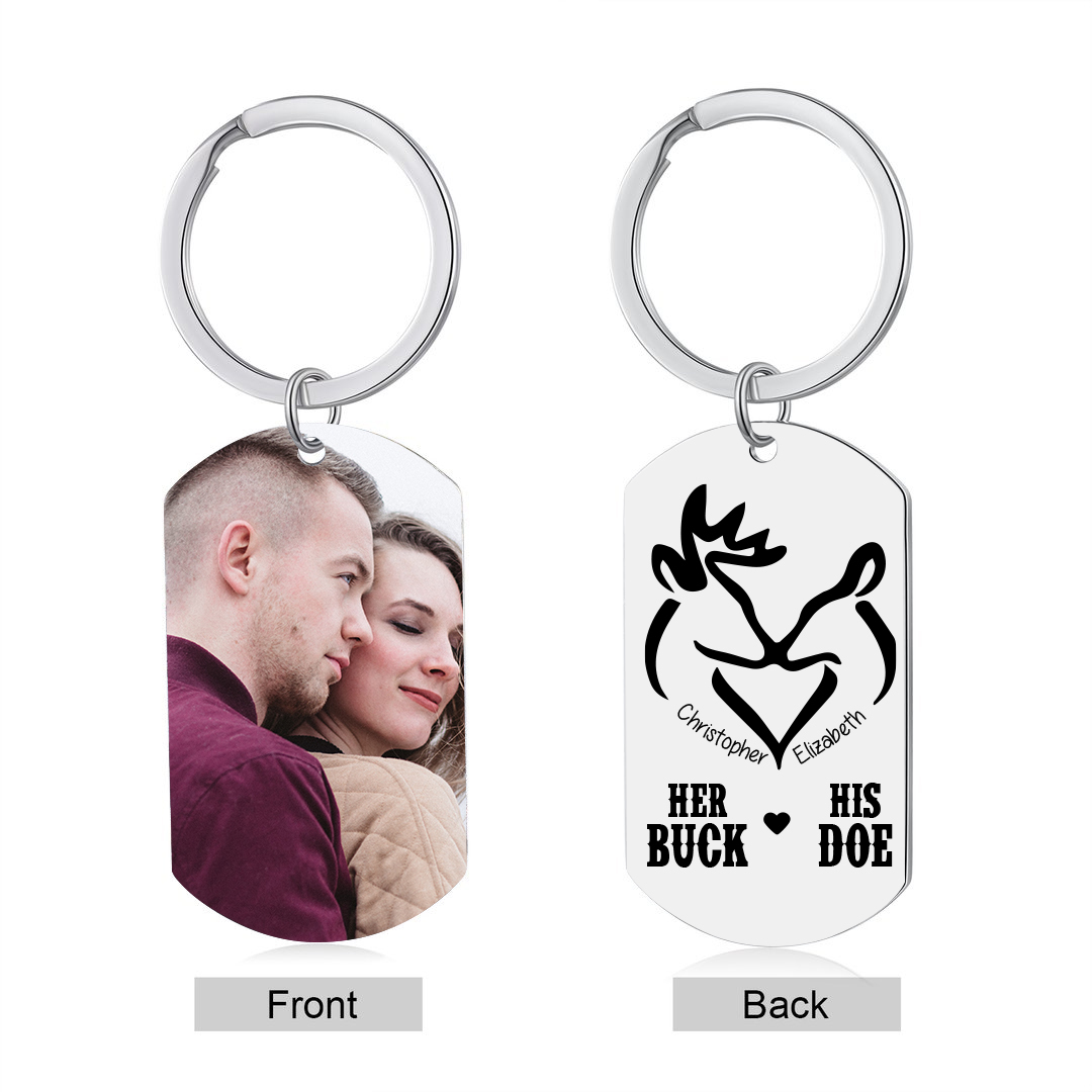 Personalised Couple Photo Keychain Custom 2 Names Keyring “Her Buck His Doe” Valentine's Day Gift For Couples-Jessemade AU
