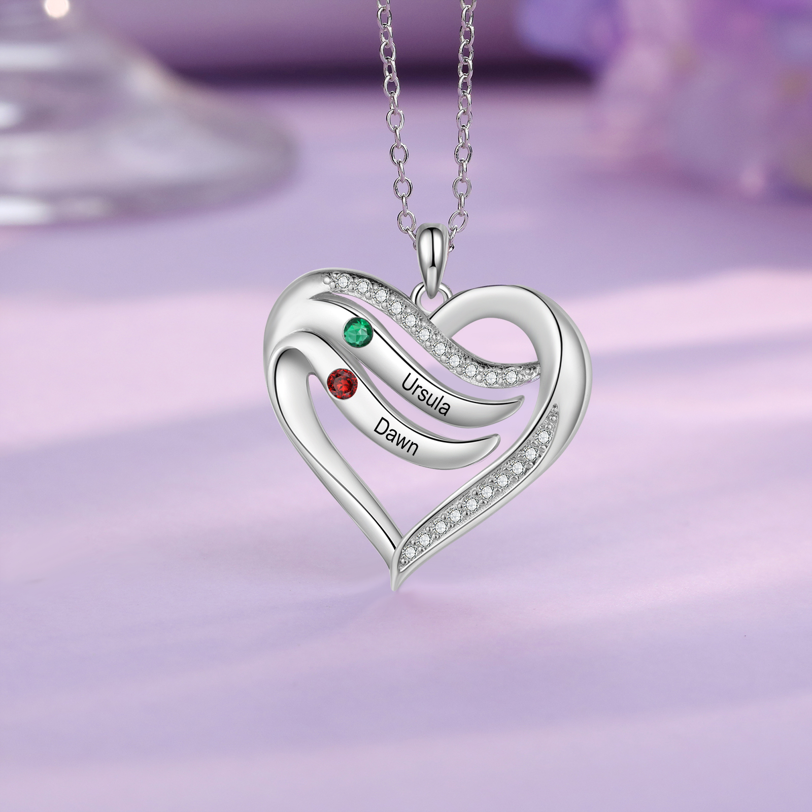 Personalised Intertwined Heart Pendant Necklace Custom 2 Birthstones & 2 Names Necklace Gifts for Her-Jessemade AU