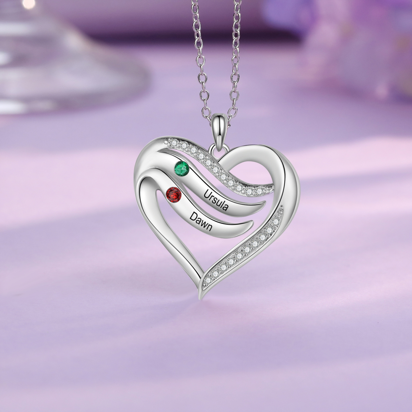 Personalised Intertwined Heart Pendant Necklace Custom 2 Birthstones & 2 Names Necklace Gifts for Her-Jessemade AU