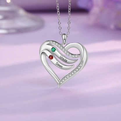 Personalised Intertwined Heart Pendant Necklace Custom 2 Birthstones & 2 Names Necklace Gifts for Her-Jessemade AU