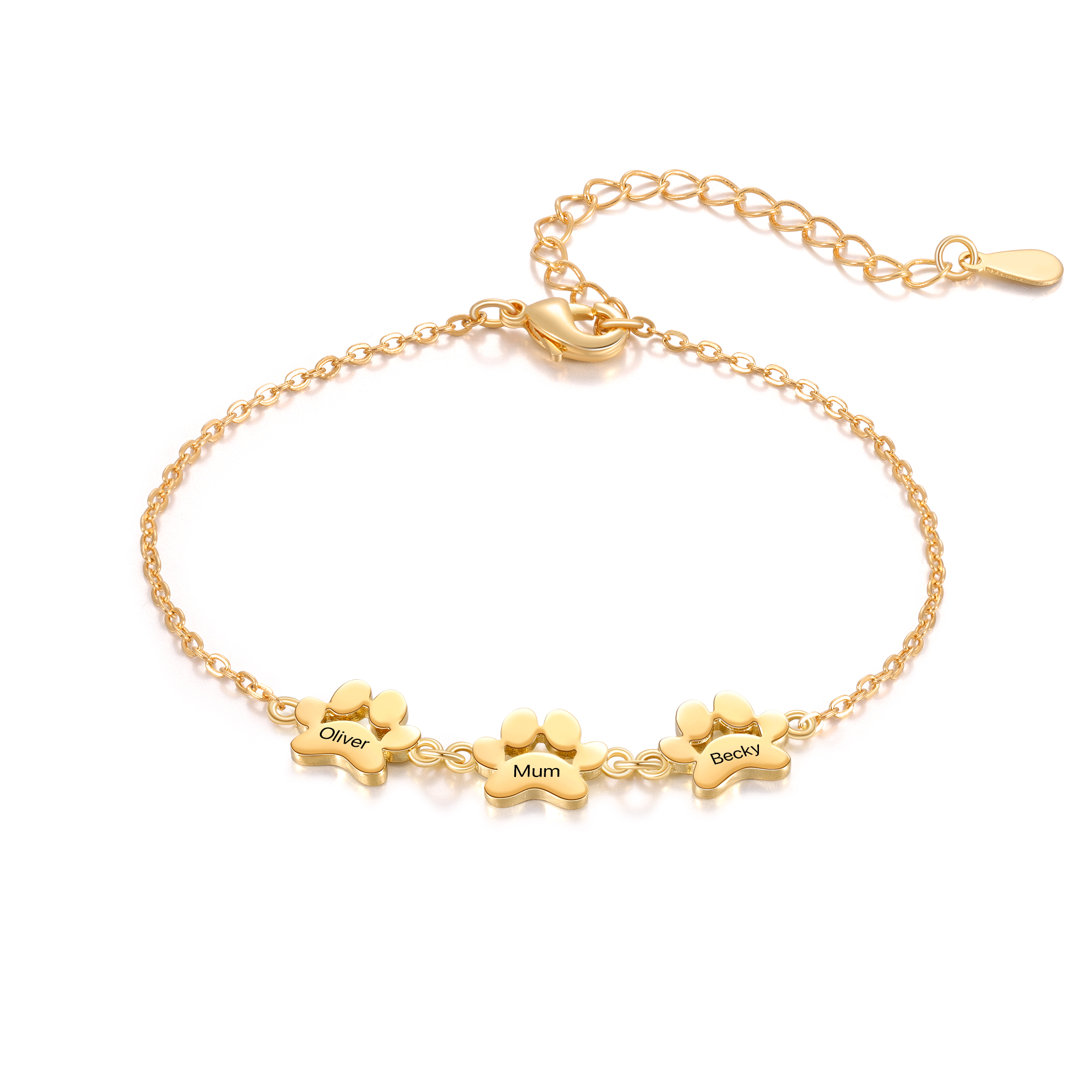 Pet Paw Custom 3 Names Bracelet Gold Adjustable Bracelet Dog Cat Paw Personalised Birthday Gift for Her-Jessemade AU
