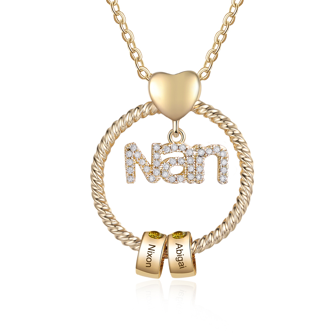 2 Names - Personalised Nan Necklace Custom Names & Birthstones Circle Pendant Necklace Gift for Grandma Nanna-Jessemade AU