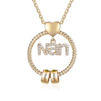 2 Names - Personalised Nan Necklace Custom Names & Birthstones Circle Pendant Necklace Gift for Grandma Nanna-Jessemade AU