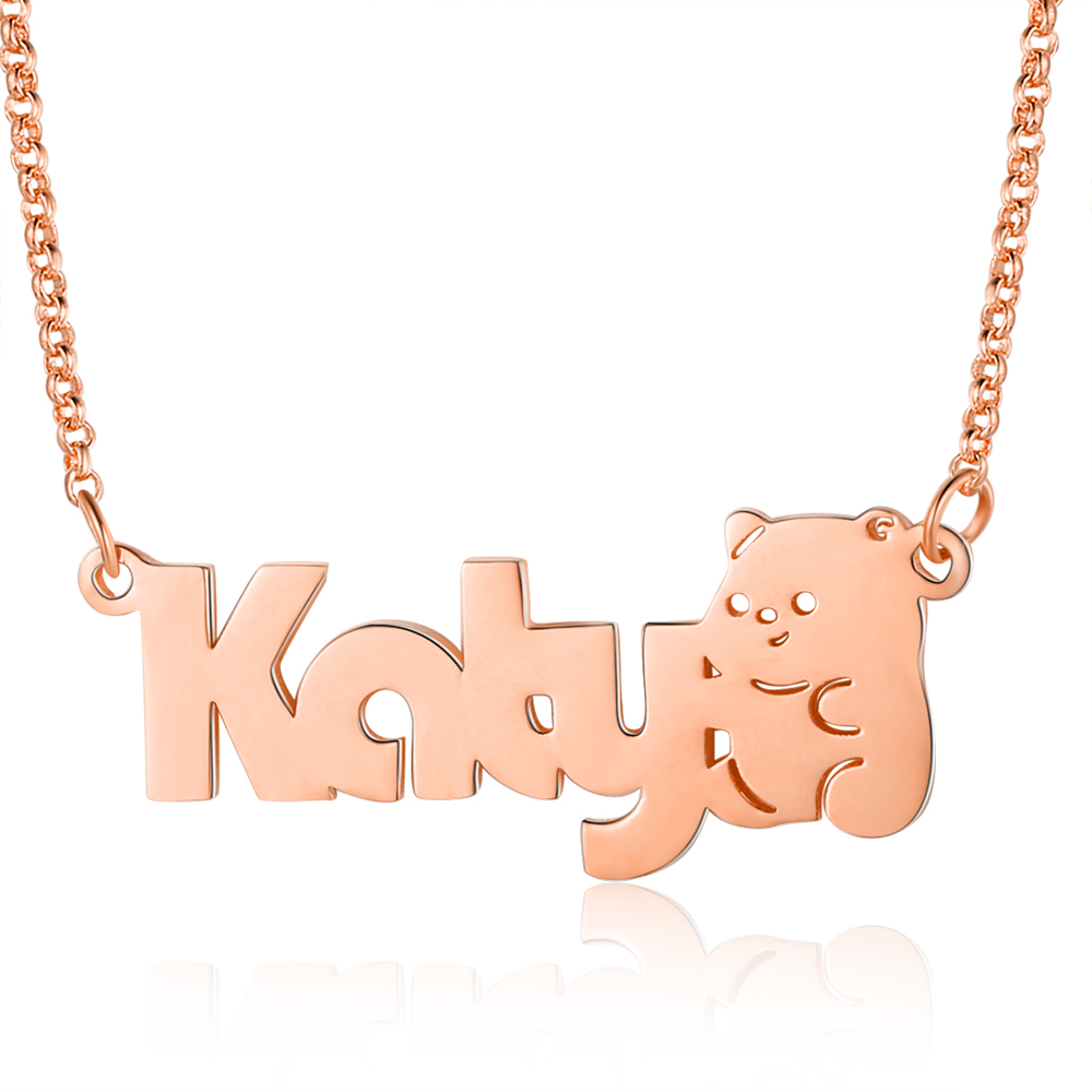 Personalised Name Necklace Custom Name Bear Necklace for Kids-Jessemade AU