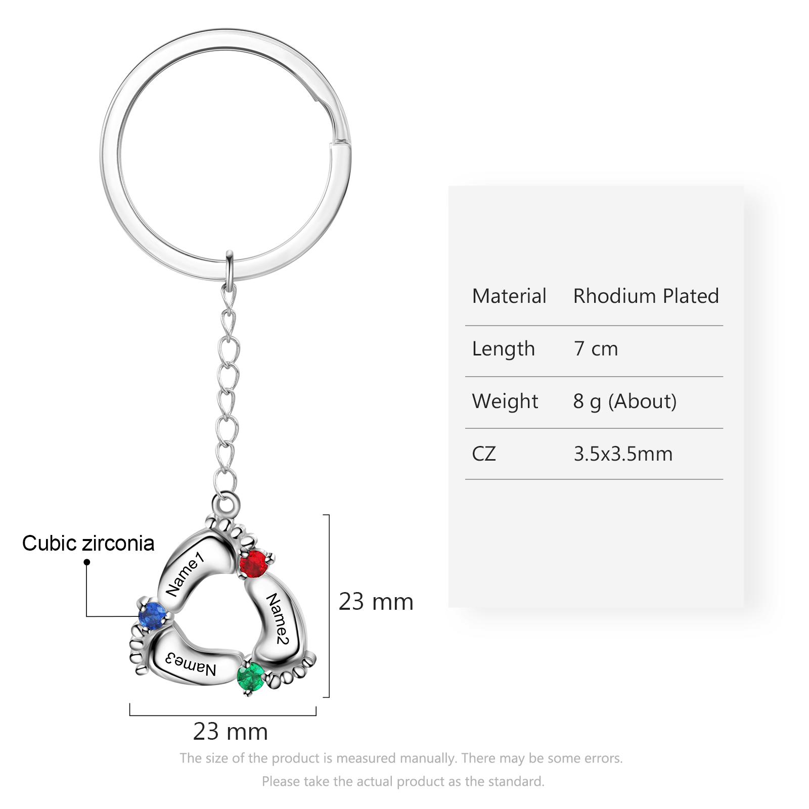 Personalised Baby Feet Keychain With 3 Birthstones Engraved names Keychain Gifts For Mother-Jessemade AU