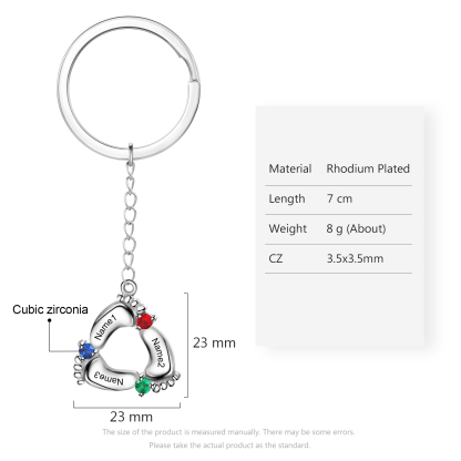 Personalised Baby Feet Keychain With 3 Birthstones Engraved names Keychain Gifts For Mother-Jessemade AU