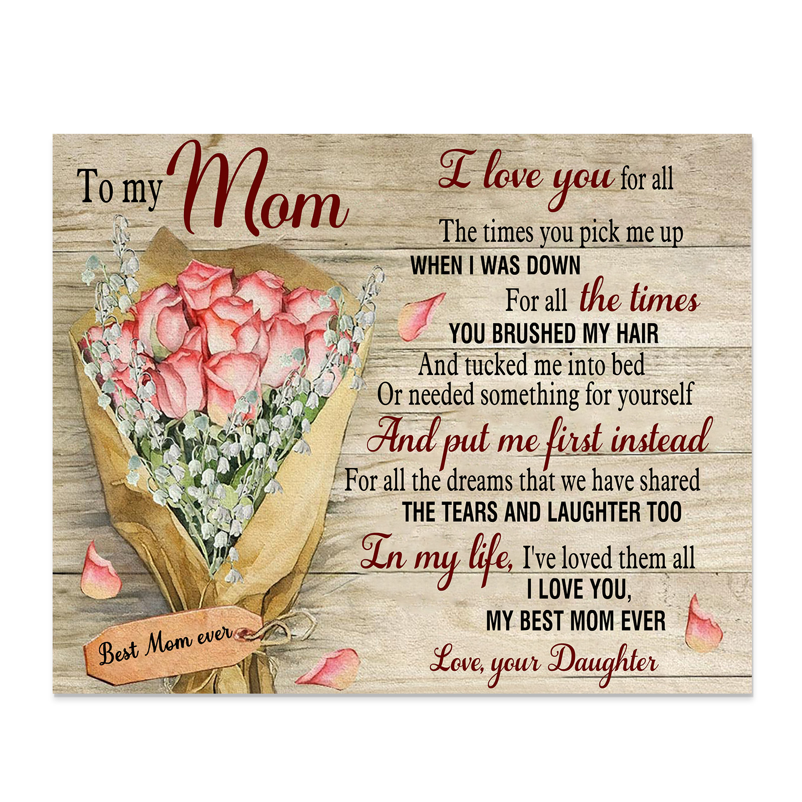 To My Mom/Mum Wooden Plaque Bouquet Home Decoration Mother's Day Gifts - I Love You, My Best Mom Ever-Jessemade AU