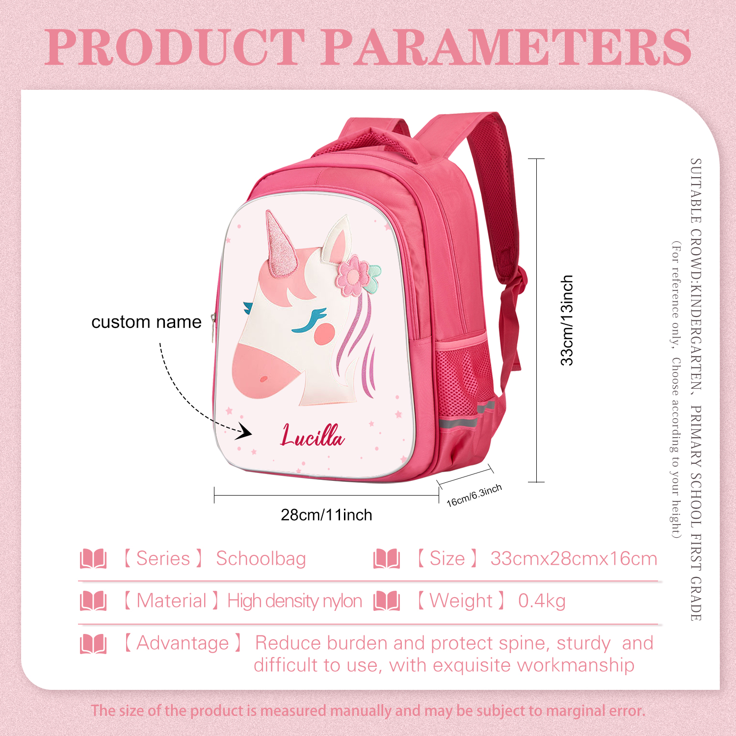 Girls Backpack for School Custom Name Unicorn Backpack Kids Travel Day Bag-Jessemade AU