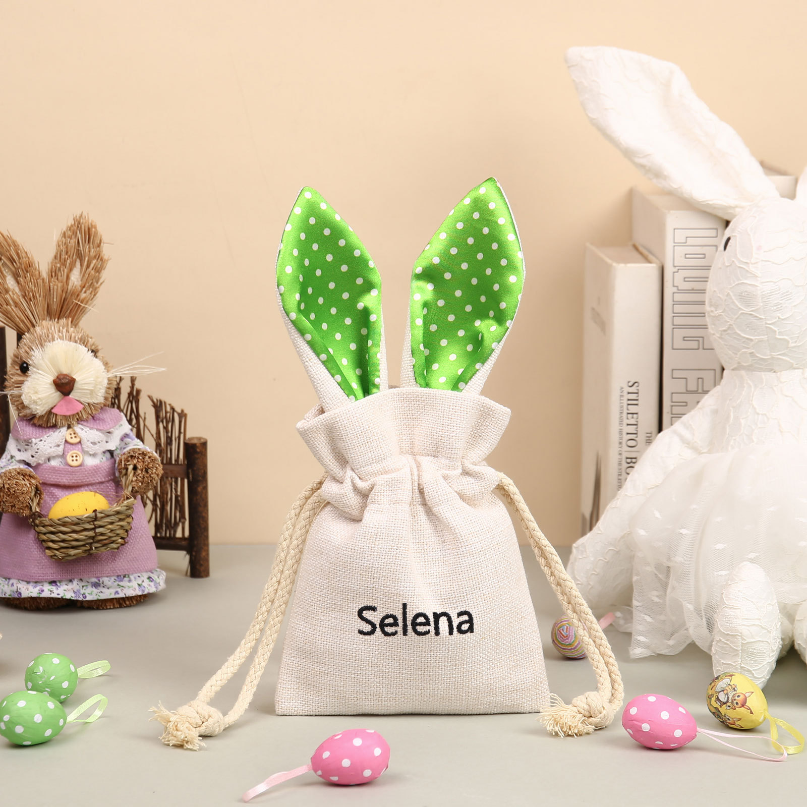 Personalised Bunny Tote Bag Customised with Name Bunny Drawstring Bag Easter Gifts-Jessemade AU