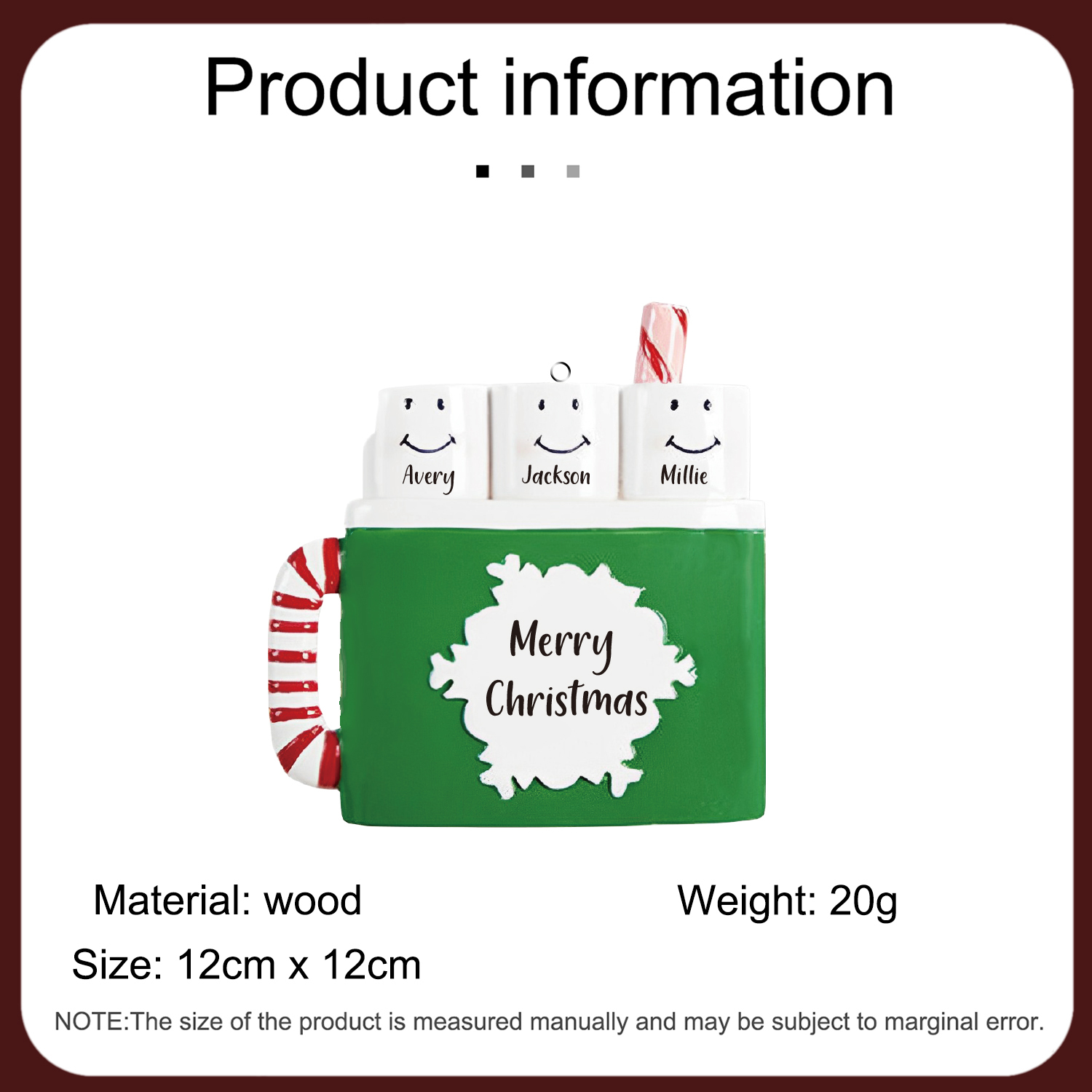 3 Names - Personalised Xmas Ornament Custom Name & Text Christmas Tree Wooden Decor Gift for Family Friends-Jessemade AU