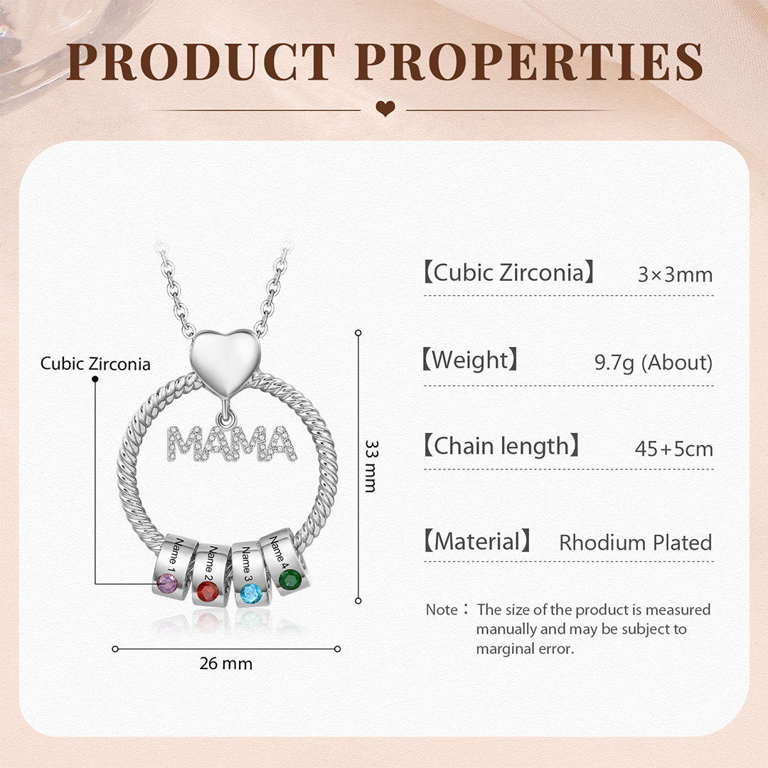 4 Names - Personalised Mama Circle Pendant Necklace Custom Names & Birthstones Necklace Mother's Day Gifts-Jessemade AU