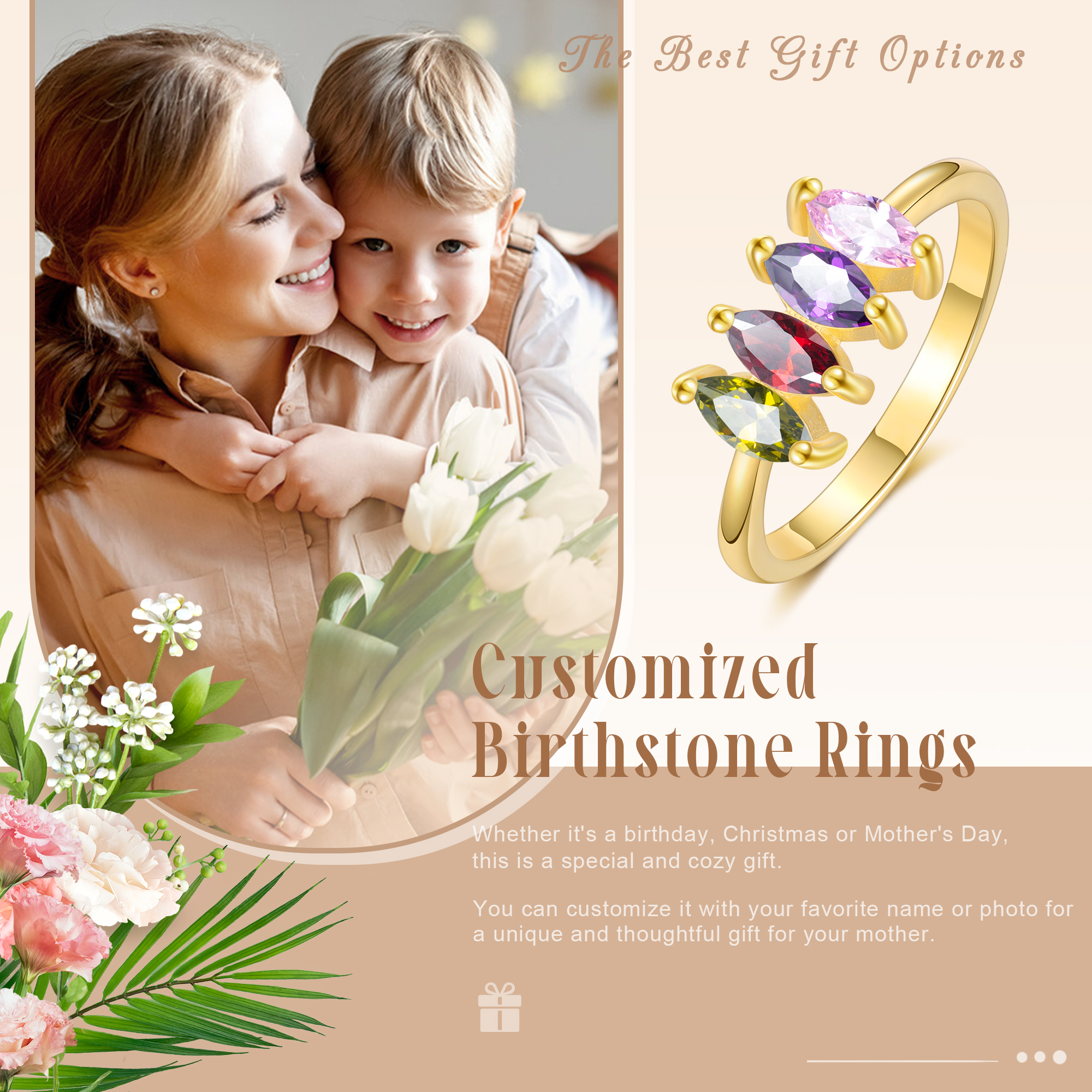 Personalised Women's Ring Custom 4 Birthstones Ring Gold Birthday Gift for Her-Jessemade AU