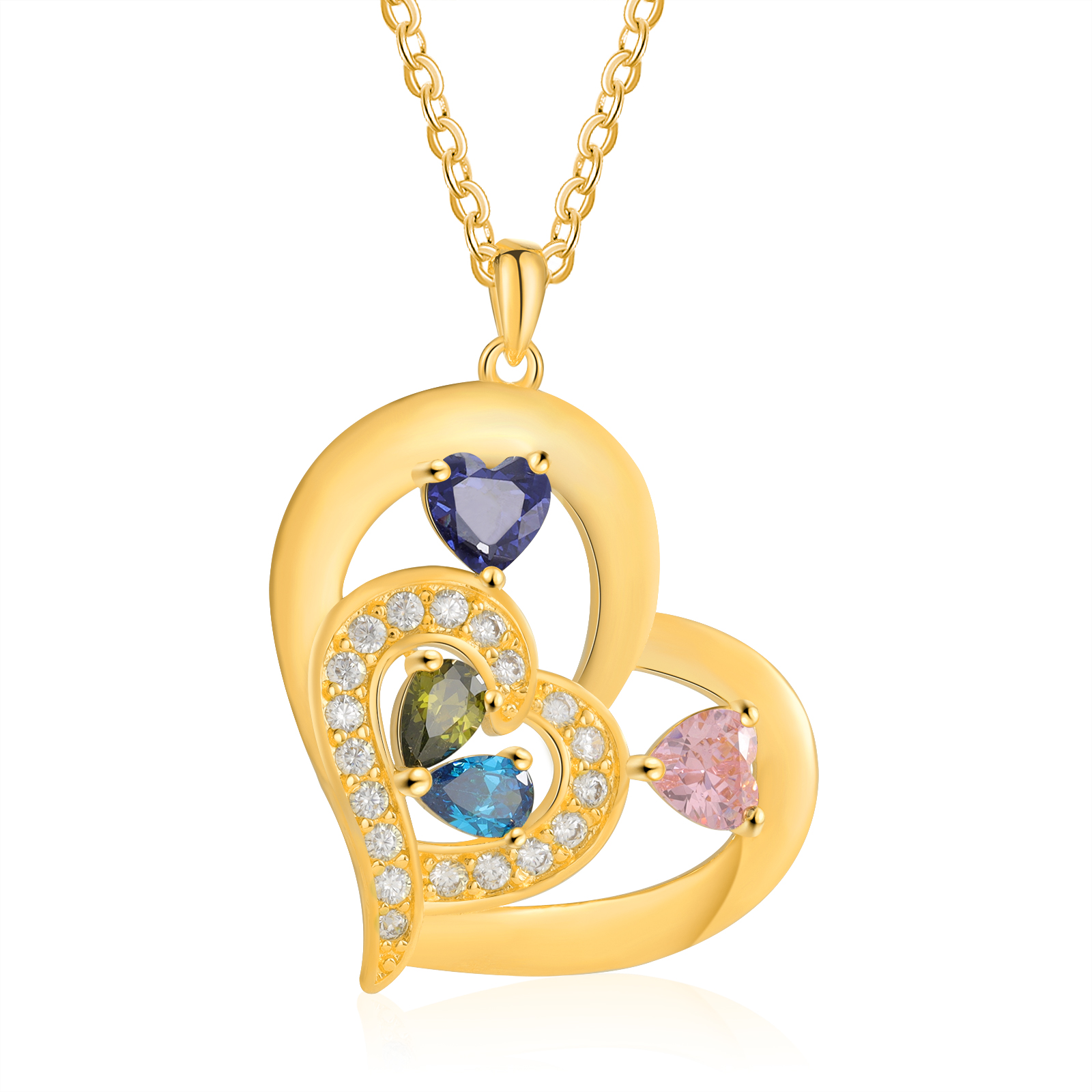 4 Names - Personalised Heart Pendant Necklace Customised Names & Birthstones Necklace Birthday Gift for Her-Jessemade AU