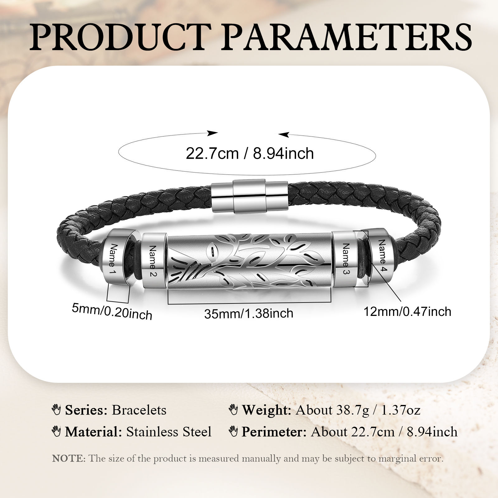 Personalised Men Leather Braided Bracelet Custom 4 Names Bracelet For Him-Jessemade AU