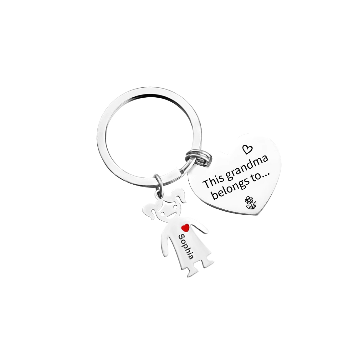 Personalised Keychain with Kid Charm Engraved 1 Name Family Keychain for Grandma-Jessemade AU