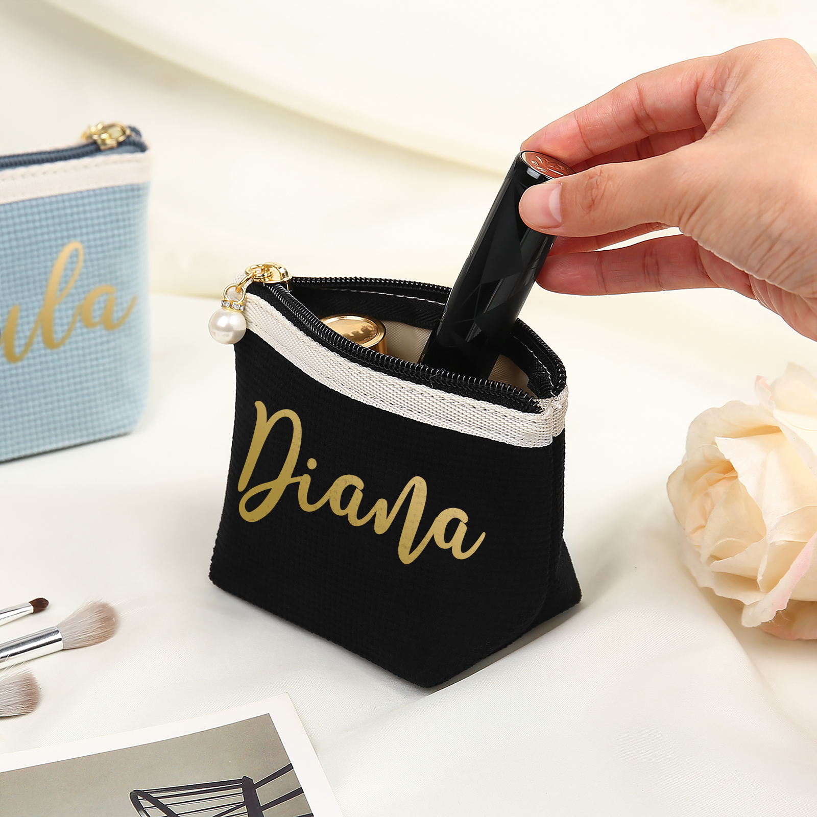 Personalised Name Cosmetic Bag Custom Makeup Bag Zipper Storage Bag Gifts for Ladies Girls-Jessemade AU