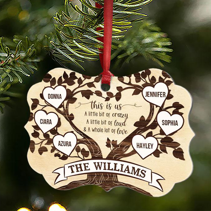 Family Tree Ornament Personalised 6 Names Wooden Family Ornament-Jessemade AU