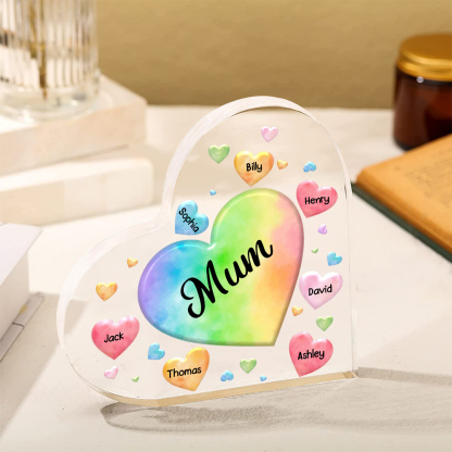 7 Names - Personalised Acrylic Heart Keepsake Custom Text Colourful Hearts Ornament Gift for Mother/Grandma-Jessemade AU