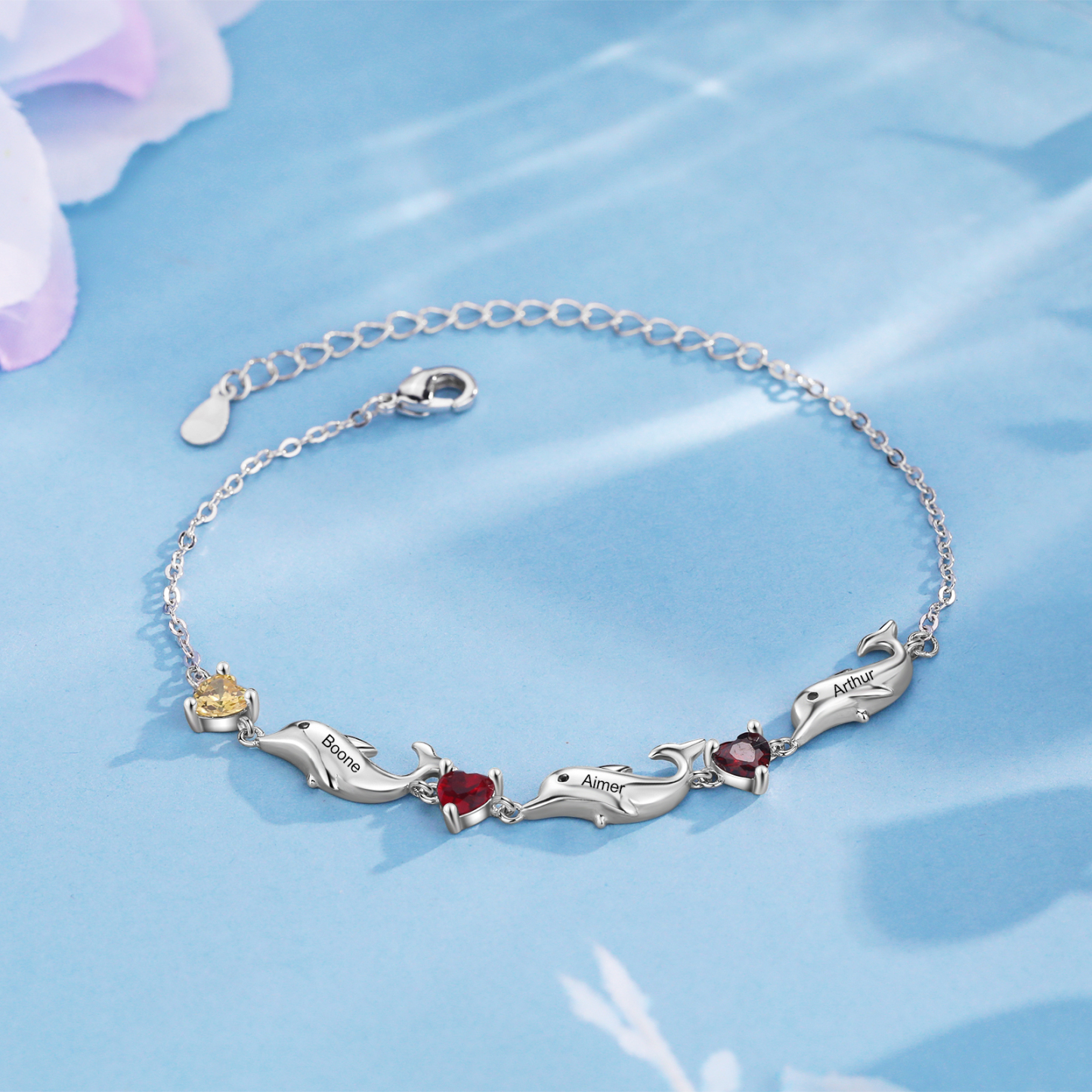 Personalised Dolphin Birthstone Bracelet Custom 3 Names & Birthstones Creative Gifts For Her-Jessemade AU