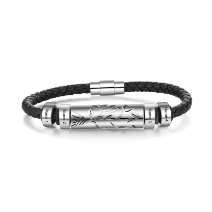 Personalised Men Leather Braided Bracelet Custom 4 Names Bracelet For Him-Jessemade AU