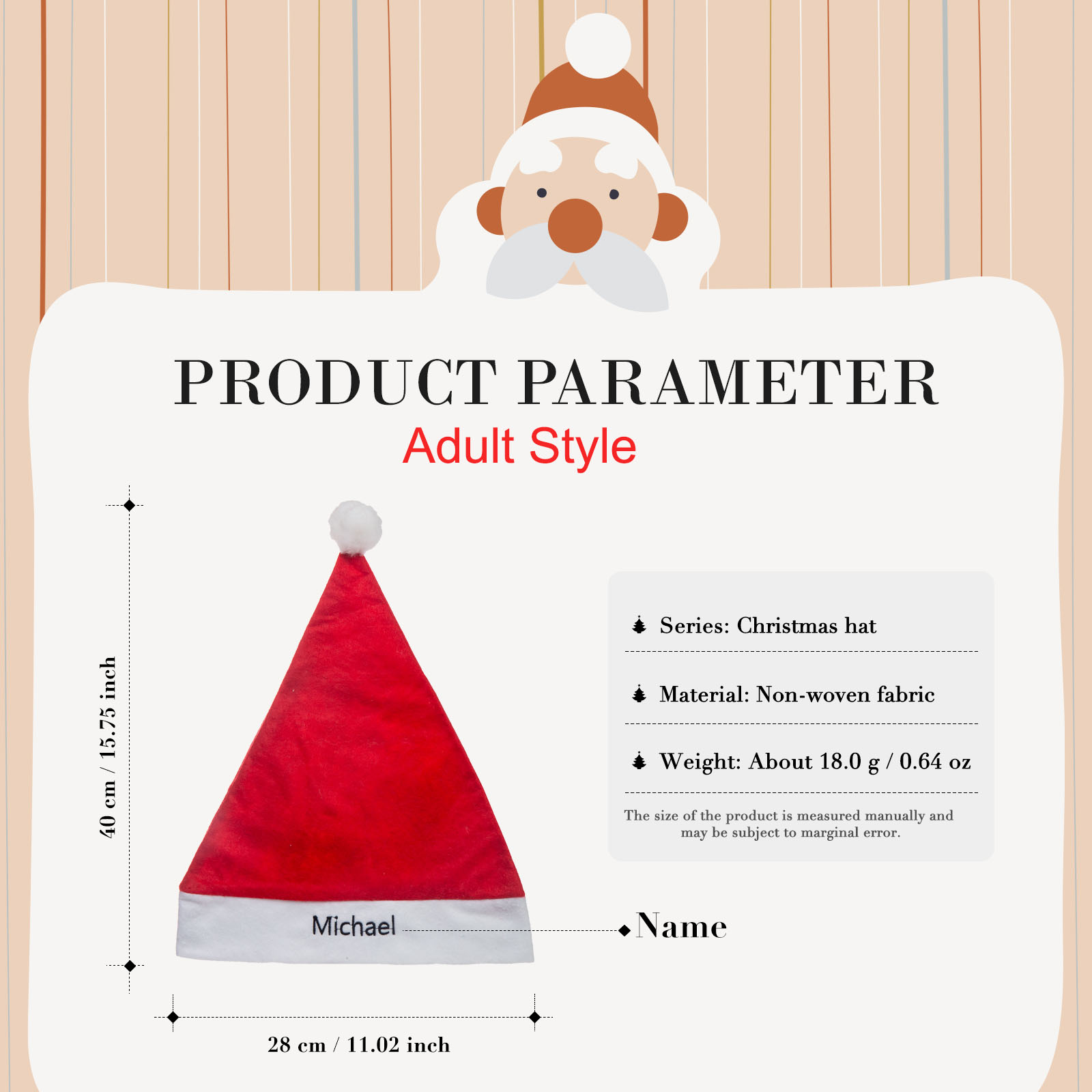 Santa Hat Needlepoint Christmas Hat Personalised Name Gifts for Family-Jessemade AU