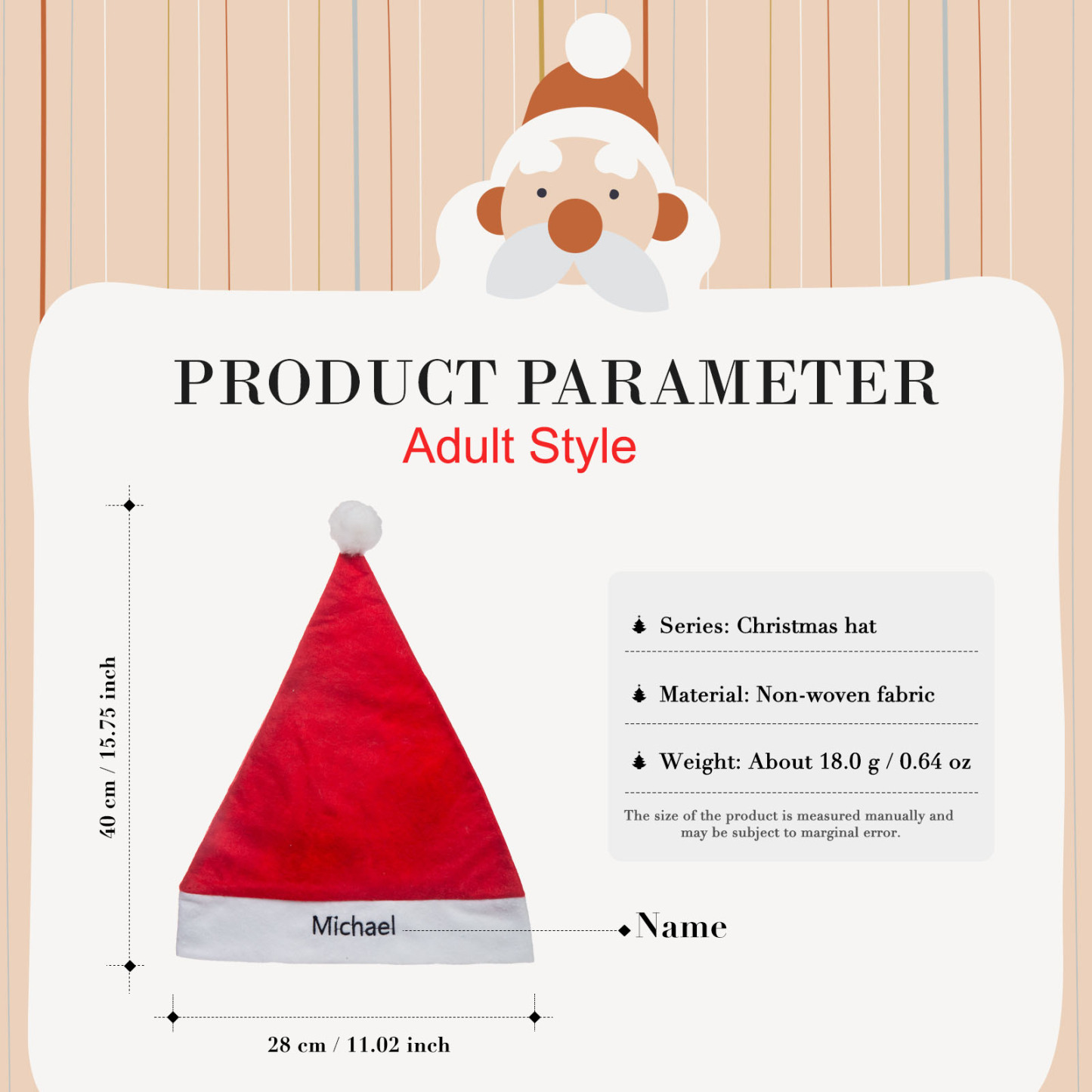 Santa Hat Needlepoint Christmas Hat Personalised Name Gifts for Family-Jessemade AU