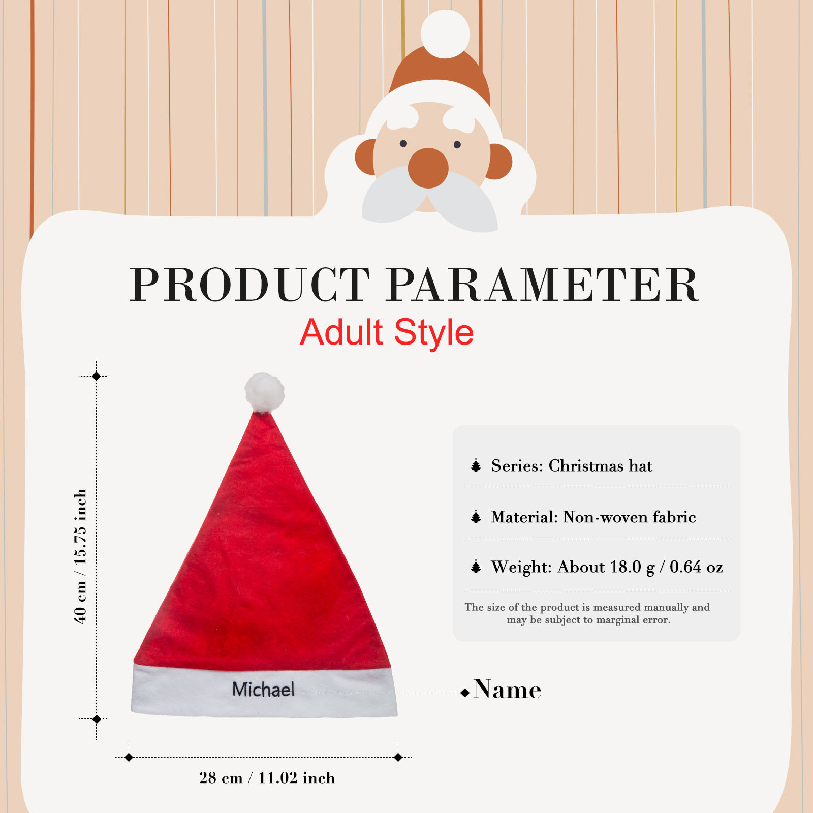 Santa Hat Needlepoint Christmas Hat Personalised Name Gifts for Family-Jessemade AU