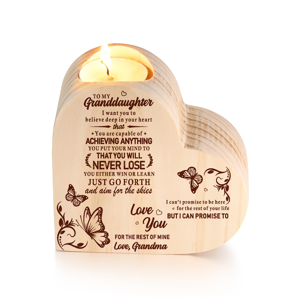 To My Granddaughter Customised Wooden Heart Candle Holder "believe deep in your heart"-Jessemade AU
