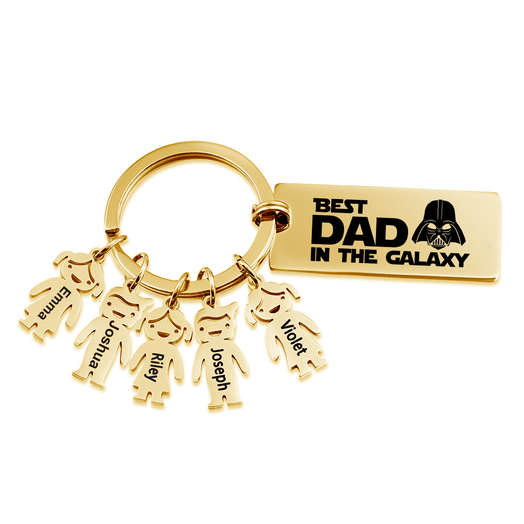 Personalised Best Dad in The Galaxy Keychain with 5 Kid Charms Father's Day Gift-Jessemade AU