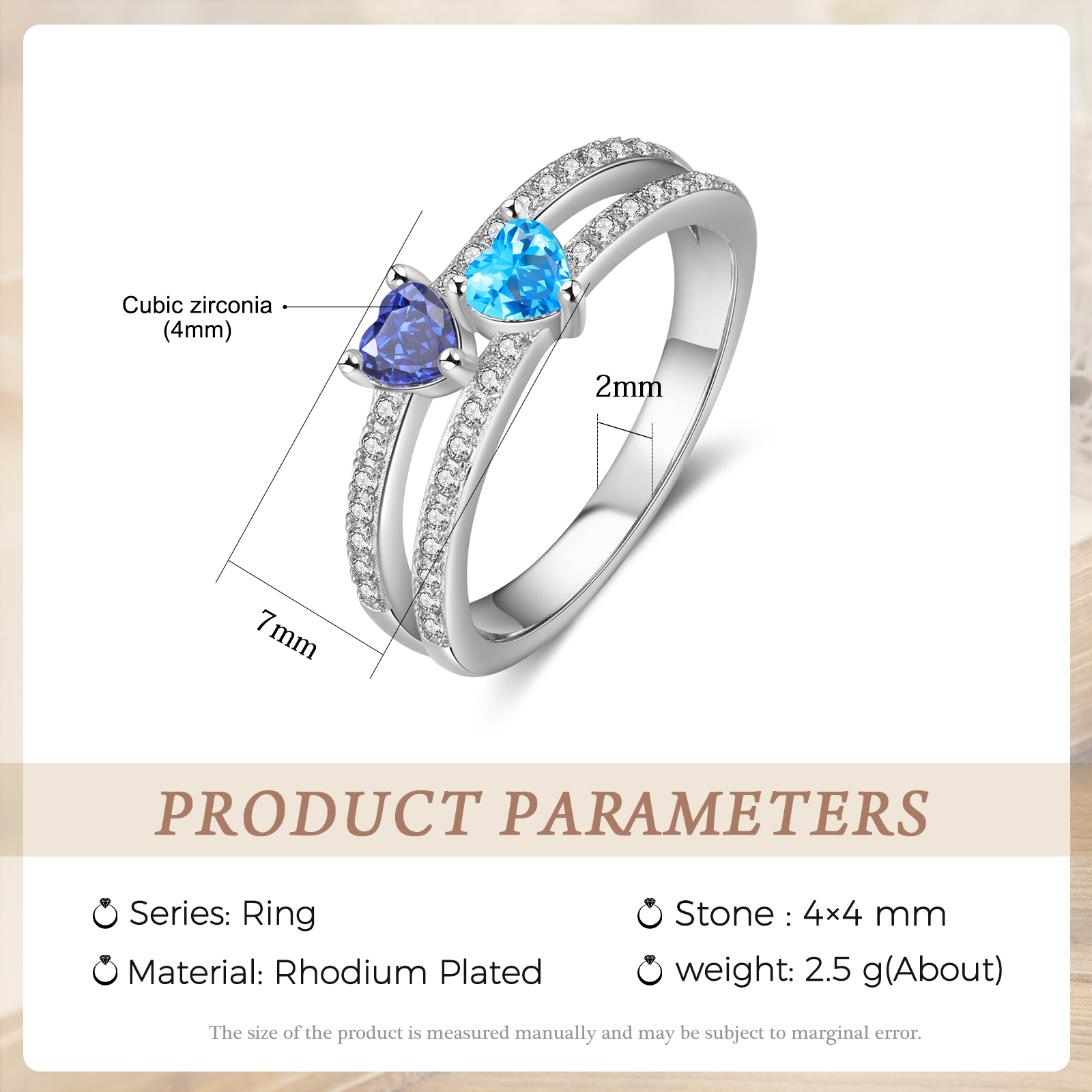 Personalised Women's Ring Customised 2 Birthstones Heart Ring Birthday Gift for Women Girls-Jessemade AU