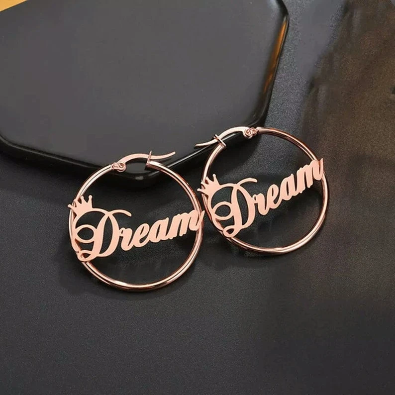 Personalised Circle Crown Name Earring Gift for Her-Jessemade AU