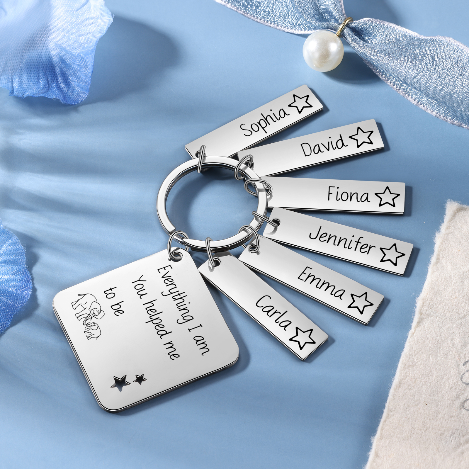 Personalised 6 Names & 1 Text Keychain Elephant Family Keychain Gifts for Father/Mother/Grandma/Grandpa-Jessemade AU