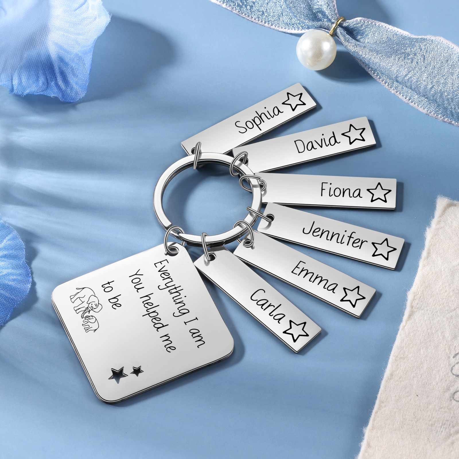 Personalised 6 Names & 1 Text Keychain Elephant Family Keychain Gifts for Father/Mother/Grandma/Grandpa-Jessemade AU