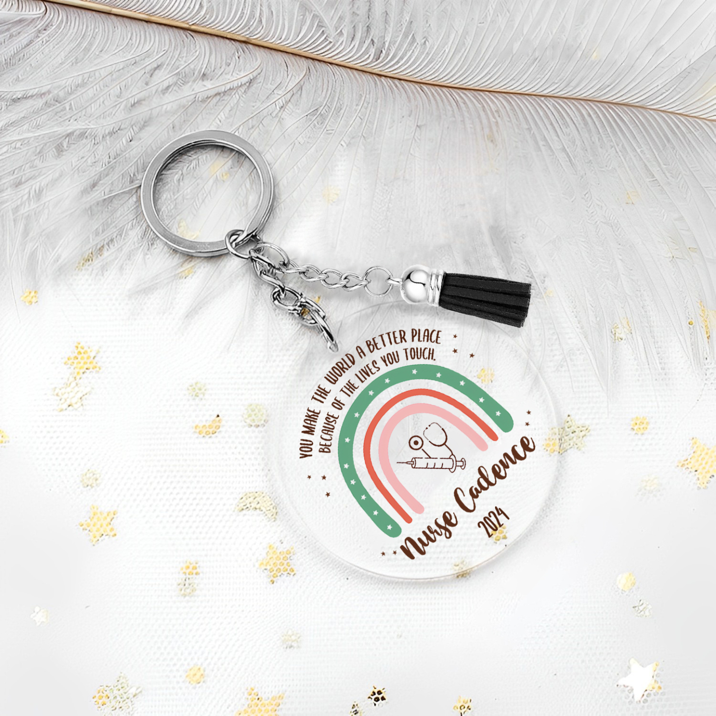 Personalised Nurse Keychain Custom Text & Year Acrylic Keychain Gift For Her - You Make The World A Better Place-Jessemade AU