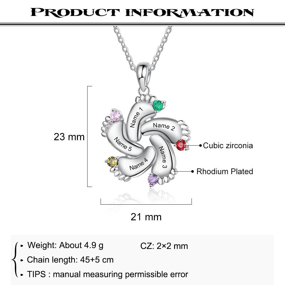 5 Names - To My Mummy Baby Feet Necklace Custom Names & Birthstones Necklace Mother's Day Gifts-Jessemade AU