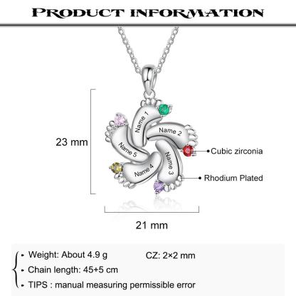 5 Names - To My Mummy Baby Feet Necklace Custom Names & Birthstones Necklace Mother's Day Gifts-Jessemade AU