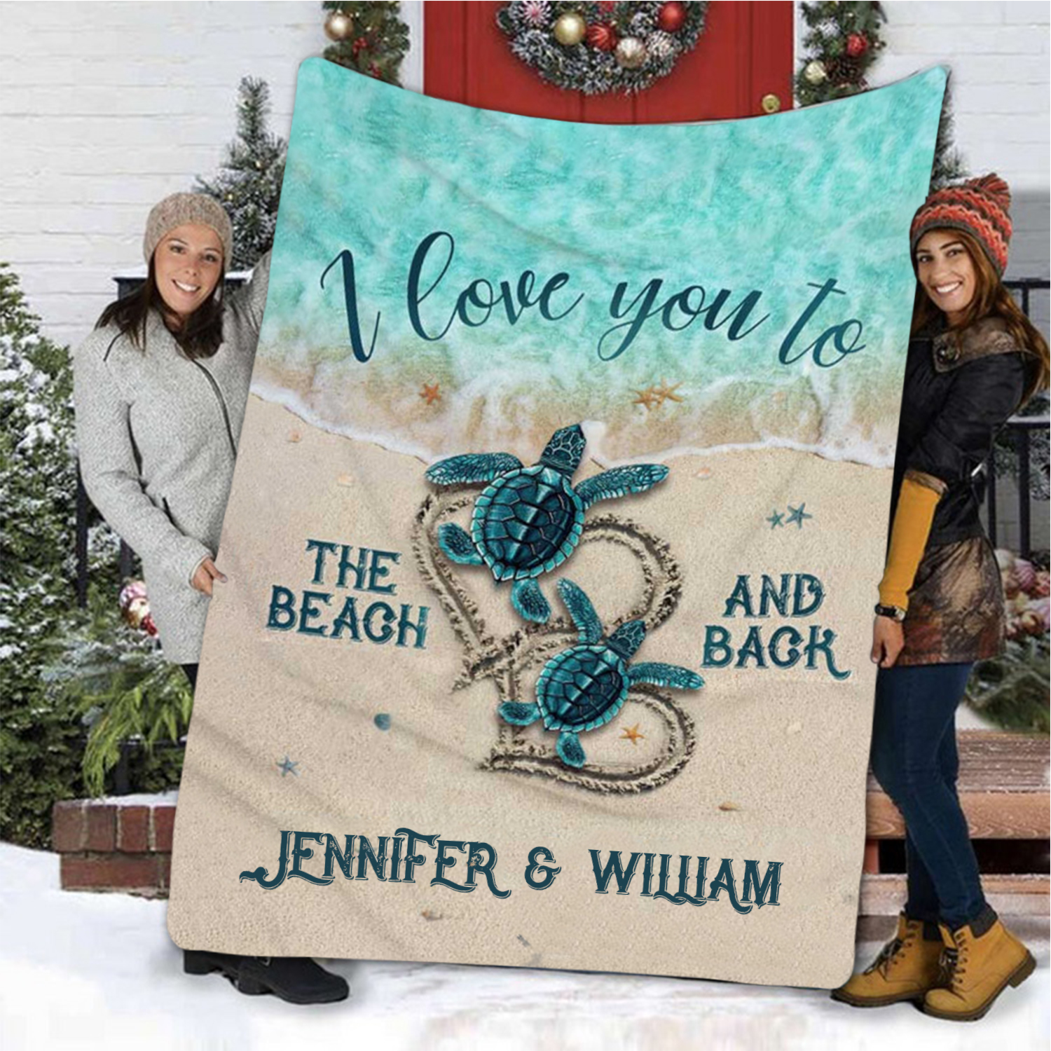 Personalised Couple Blanket Engrave Name Sweet Gift "I love you to the beach and back"-Jessemade AU