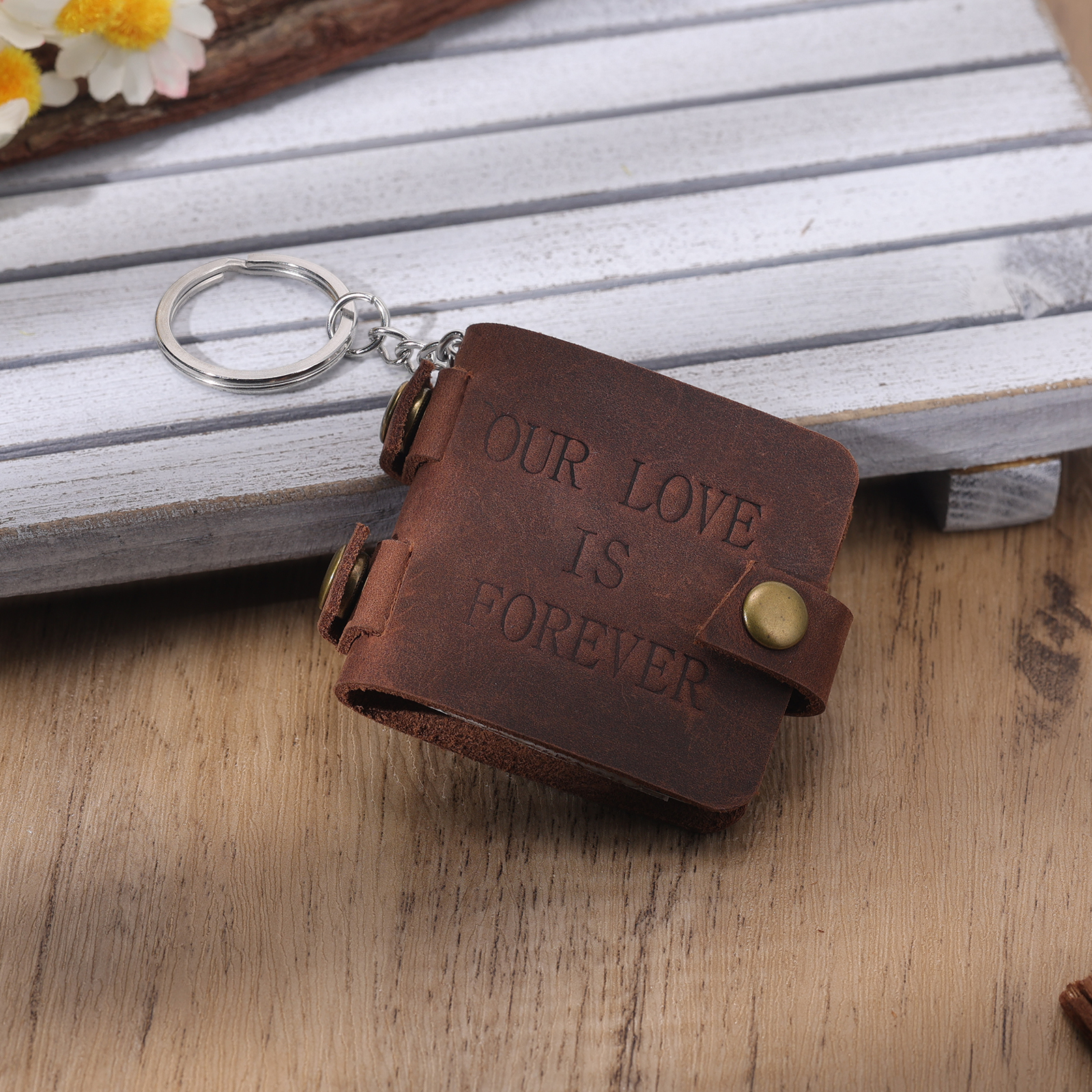 "Our Love Is Forever" Photo Album Keychain Custom 5 Photos Leather Keychain Romantic Gifts-Jessemade AU