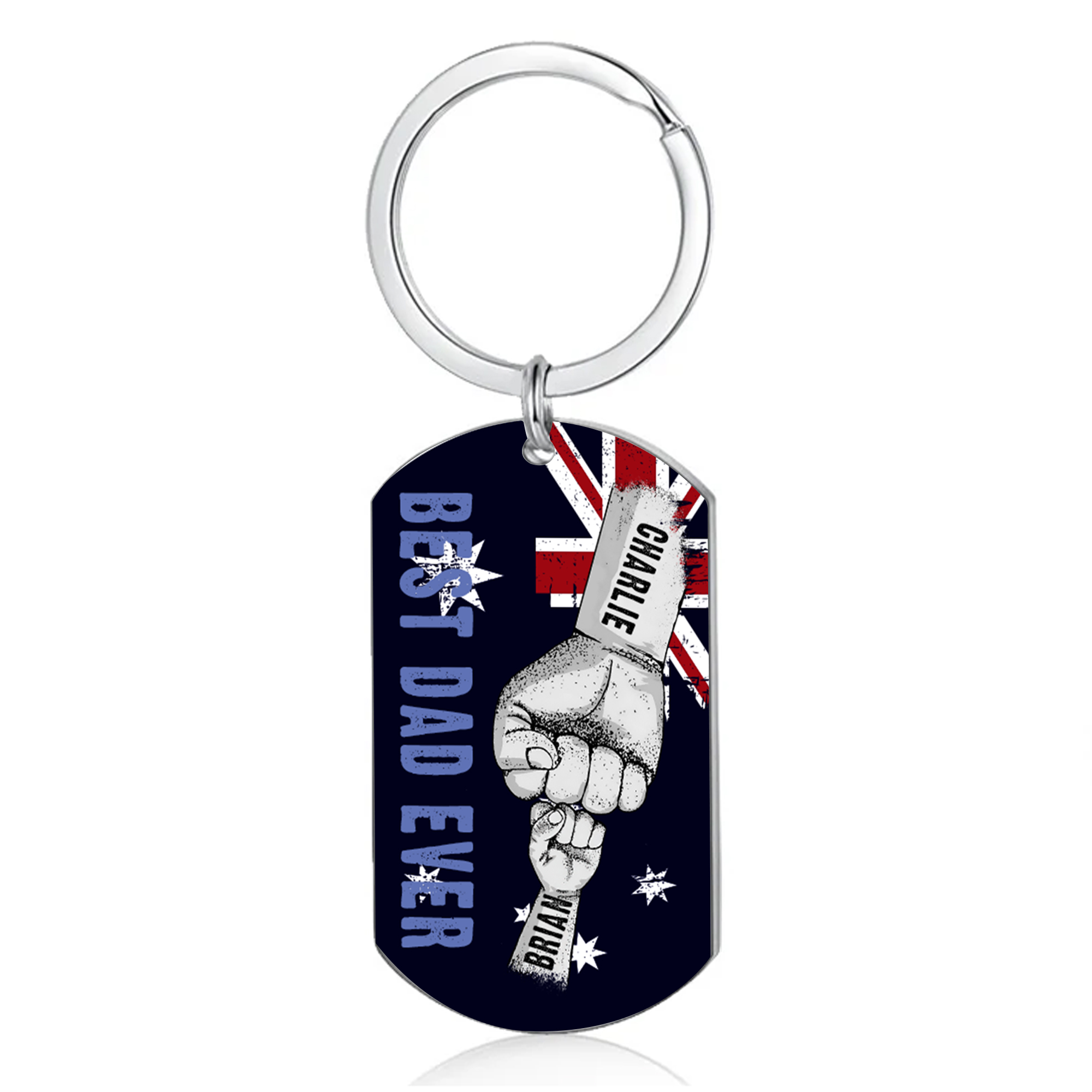Personalised 2 Names Australian Flag Keychain Fist Bump Keychain Father's Day Gift - Best Dad Ever-Jessemade AU