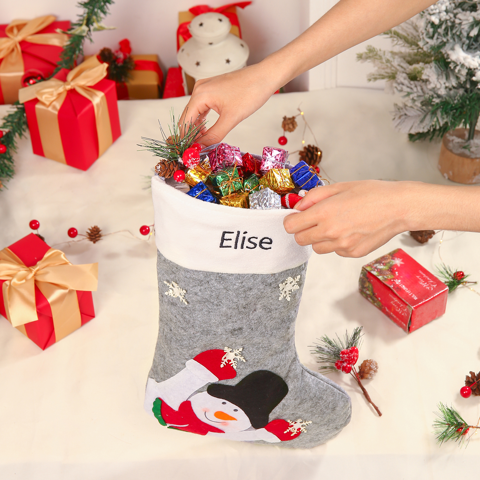 Personalised Christmas Stocking Ornaments Custom 1 Name Christmas Socks Gifts for Family Friends-Jessemade AU