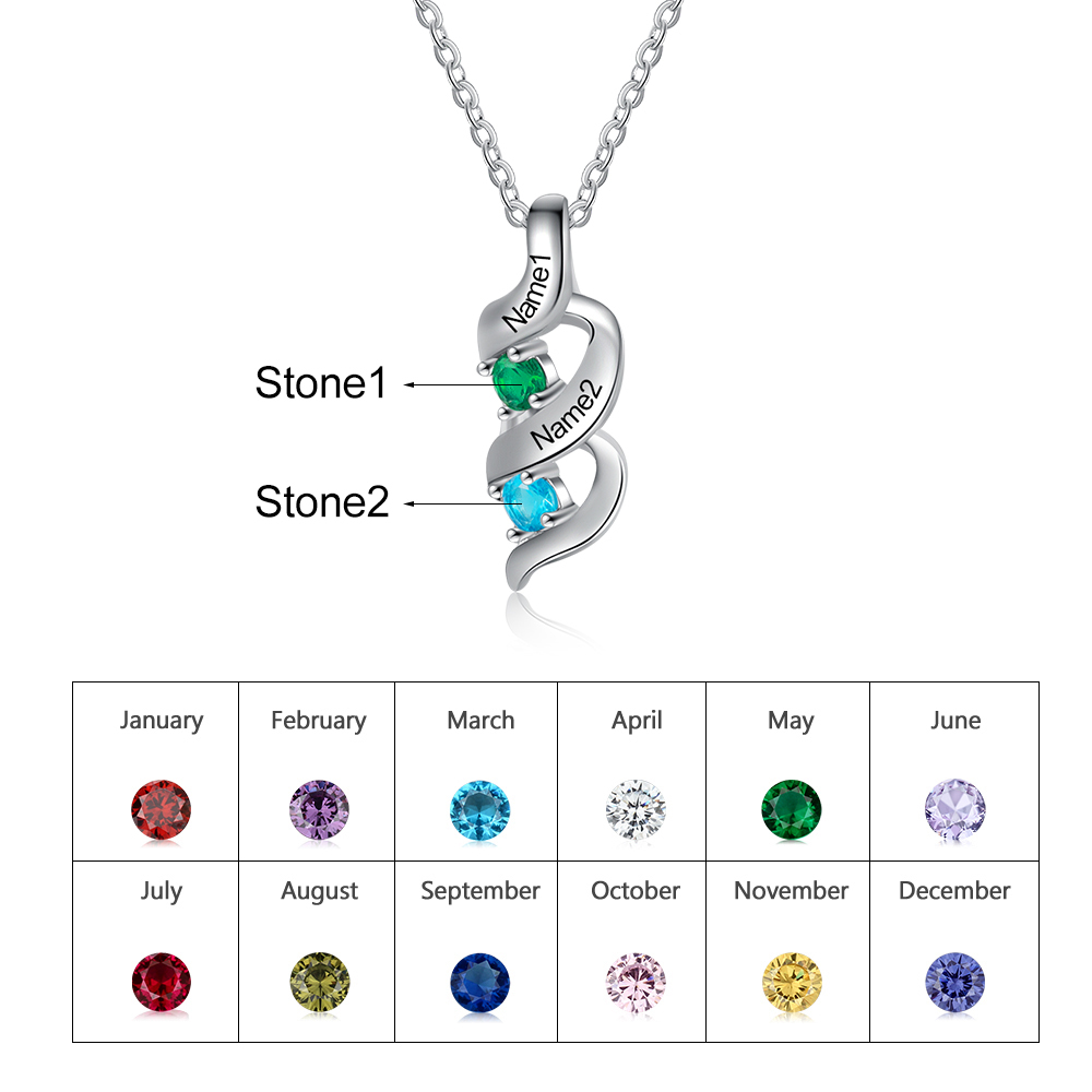 Personalised Birthstone Necklace Bracelet Set Cascading Pendant Heart Bangle Custom with 2 Birthstones 2 Names Christmas Gift-Jessemade AU