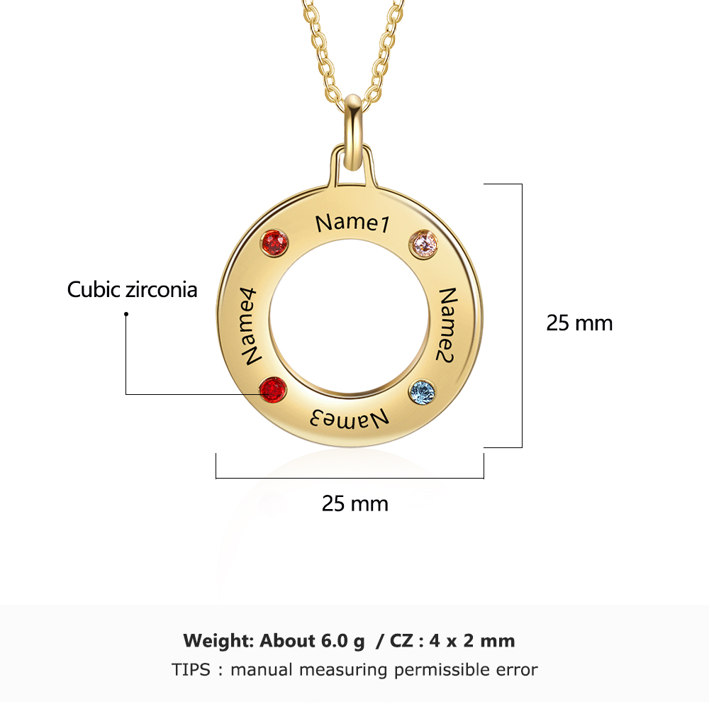 Personalised Circle Necklace With 3 Birthstones Engraved Names Gift For Her-Jessemade AU