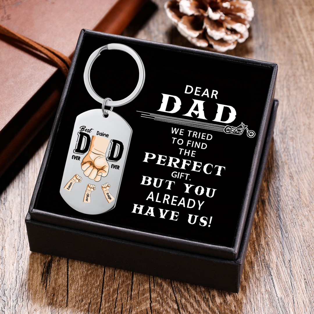 Personalised 4 Names Custom 1 Photo Keychain Fist Bump Keychain Father's Day Gifts - Best Dad Ever-Jessemade AU