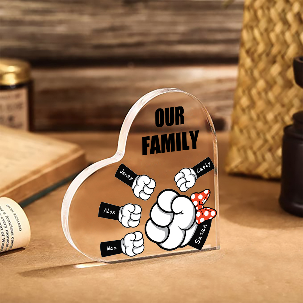 5 Names - Personalised Acrylic Heart Keepsake Custom Name & Text Fist Bump Ornaments Gifts for Family-Jessemade AU