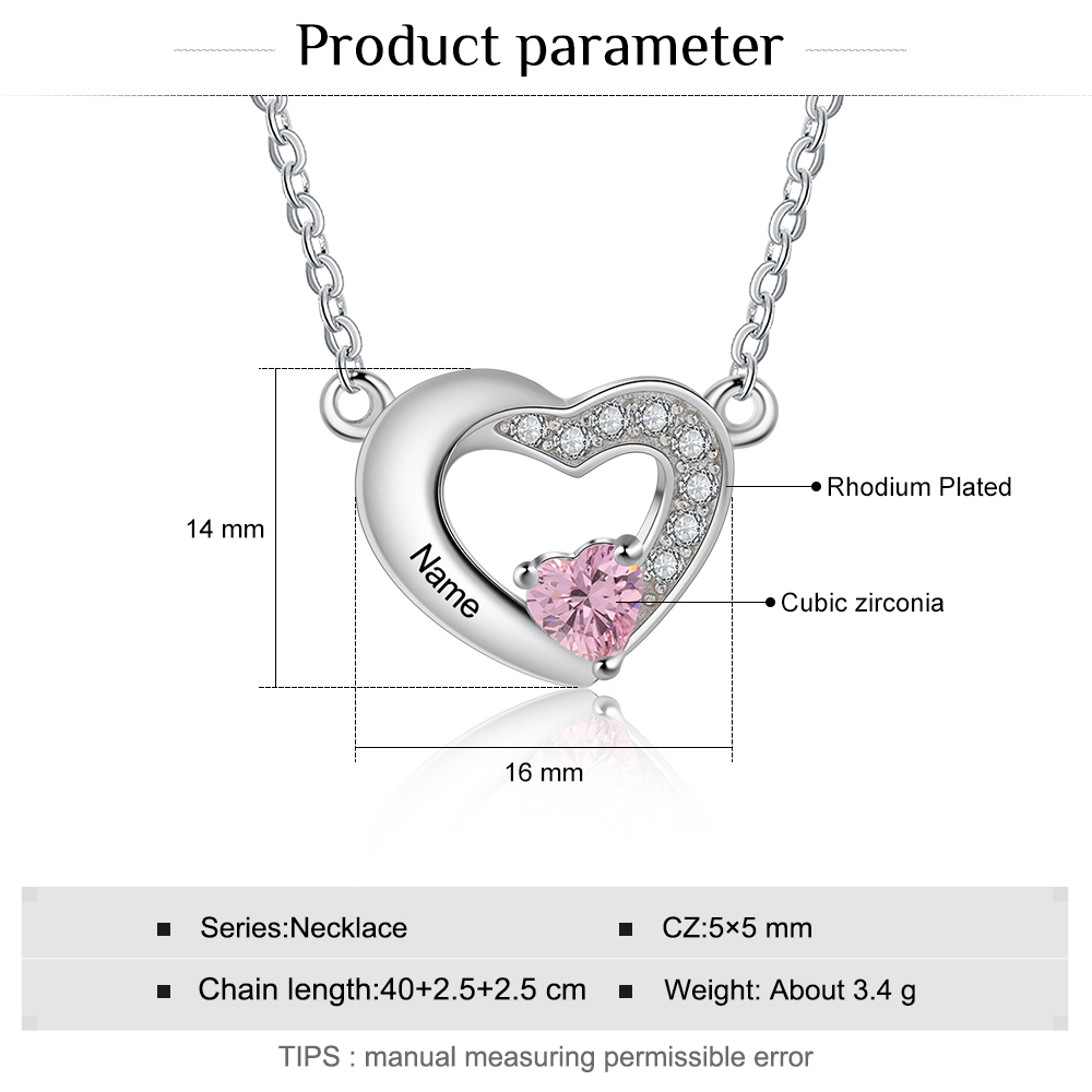 Personalised Heart Necklace with Birthstone Engraved Name Gifts for Her-Jessemade AU