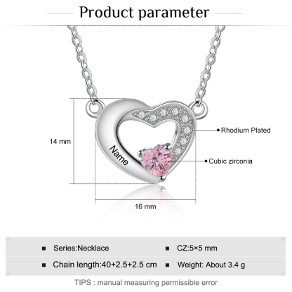 Personalised Heart Necklace with Birthstone Engraved Name Gifts for Her-Jessemade AU