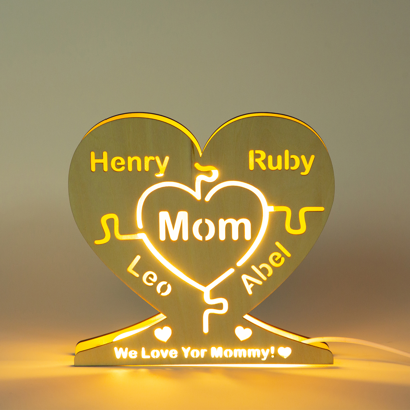 Personalised 8 Names Night Light Engraved Wooden Lamp-Jessemade AU