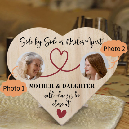 Mother & Daughter Personalised Photo Wooden Heart Keepsake Desktop Ornament Mothers Gifts-Jessemade AU